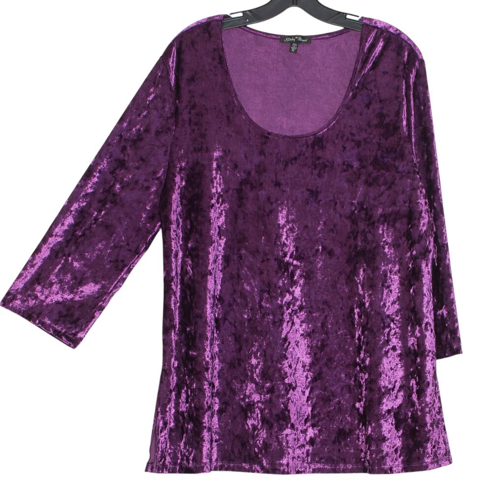 Slinky Brand Top 3/4 Sleeve Velour Whimsigoth Witchy Y2K Goth Stretch Purple XL